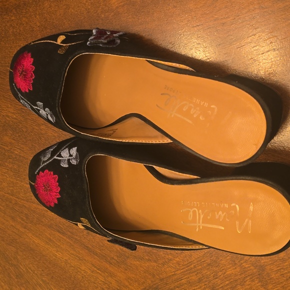 Nanette Lepore Peggy Leather Suede Floral Embroidered Butterfly Mule Heels 8 - Picture 2 of 6